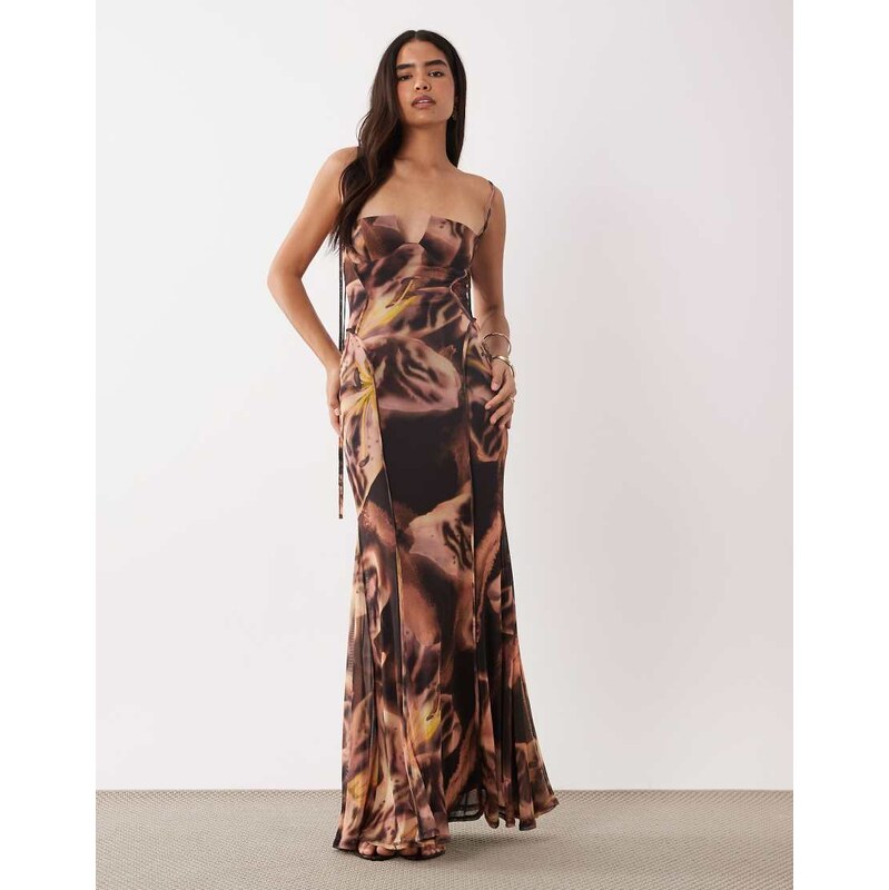 ASOS DESIGN printed mesh exposed seam sculpted cupped maxi dress