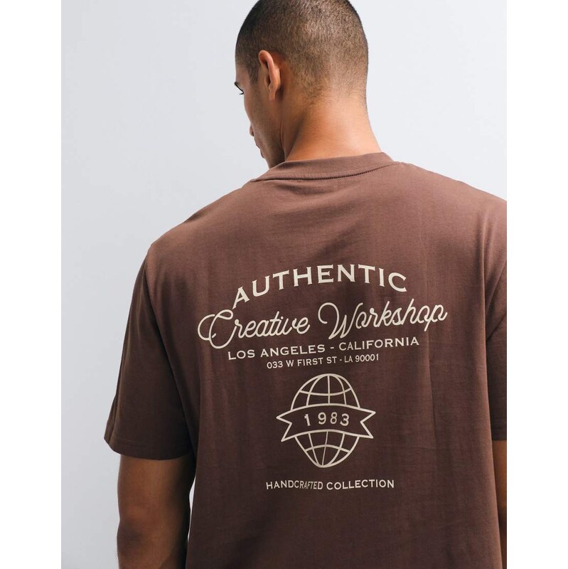 Threadbare back print relaxed fit T-shirt in dark brown