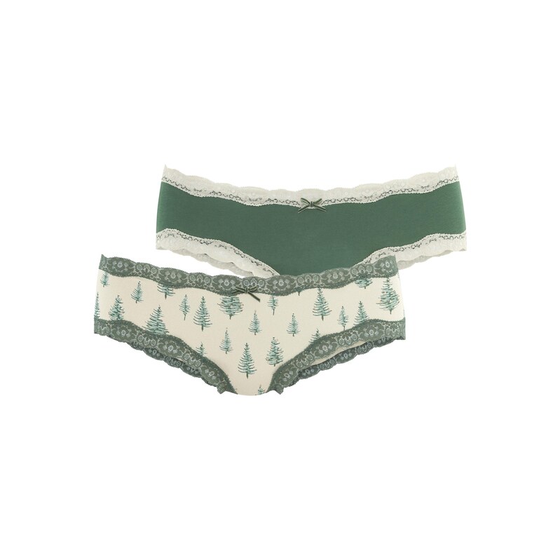 LASCANA Kalhotky tmavě zelená / offwhite
