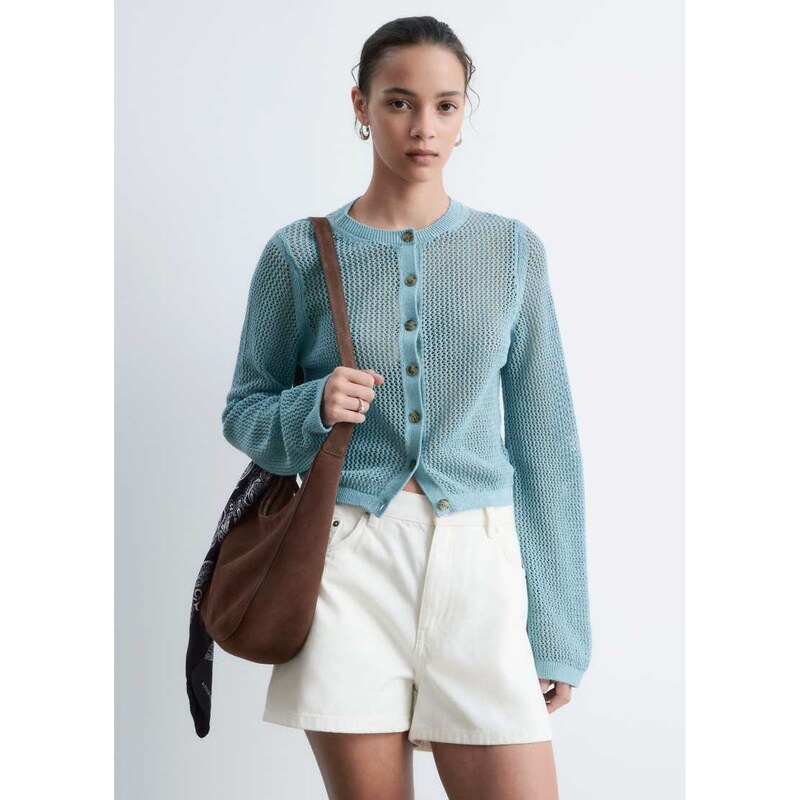 & Other Stories pure cotton crew neck lightweight cardigan in