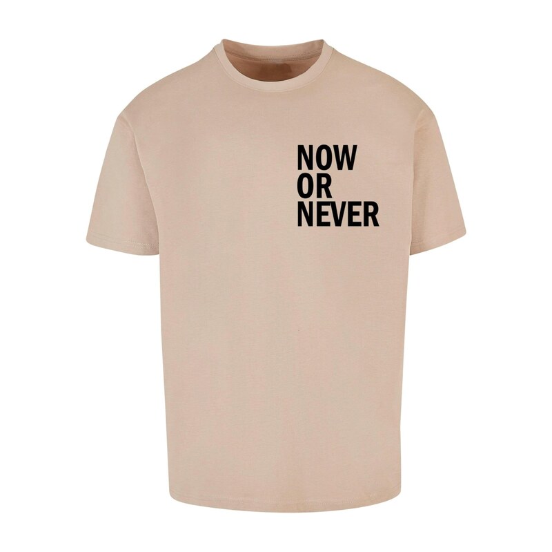 Merchcode Tričko Now Or Never písková / černá