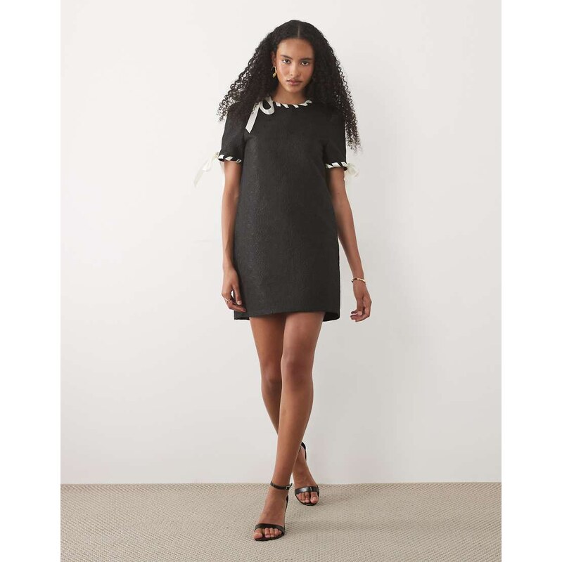 Sister Jane Camille jacquard short sleeve mini dress with ribbon