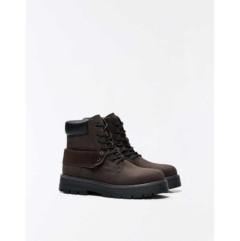 Bershka Lace-up worker ankle boots in brown