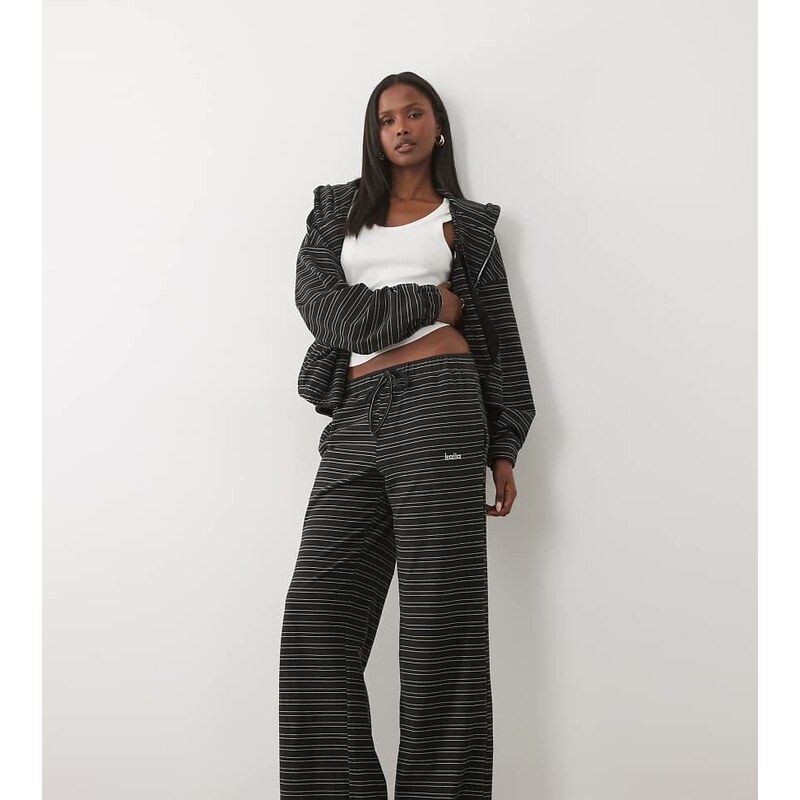 Kaiia jersey fleece wide leg drawstring trousers co-ord in navy