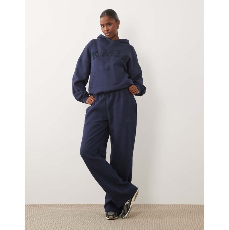 Kaiia cotton rich embroidered logo wide leg joggers co-ord in
