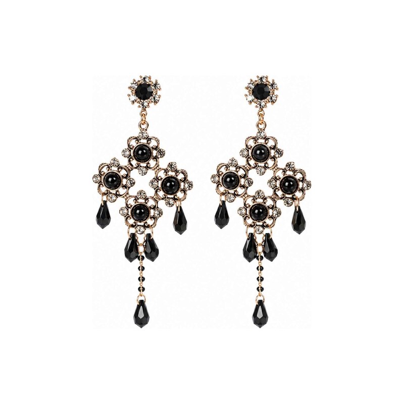 RteRme Náušnice Elvina Baroque Floral Crystal Earring černá