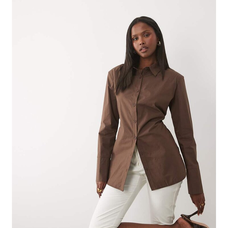 Kaiia exclusive shoulder pad bow tie back detail striped shirt