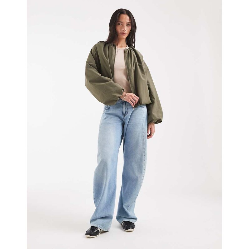 ASOS DESIGN cropped bubble hem nylon bomber jacket in khaki
