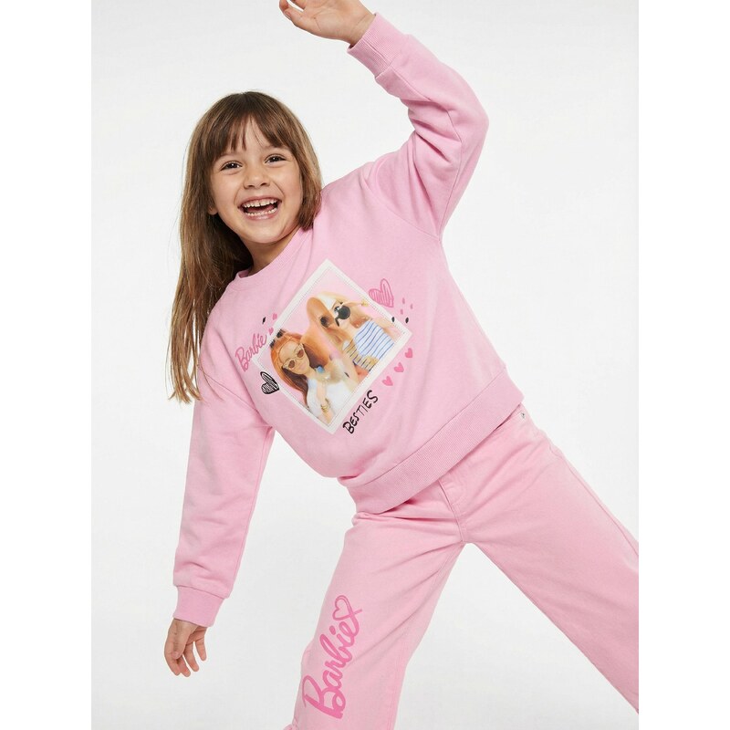 Sinsay - Mikina Crewneck s potiskem Barbie - pastelová růžová