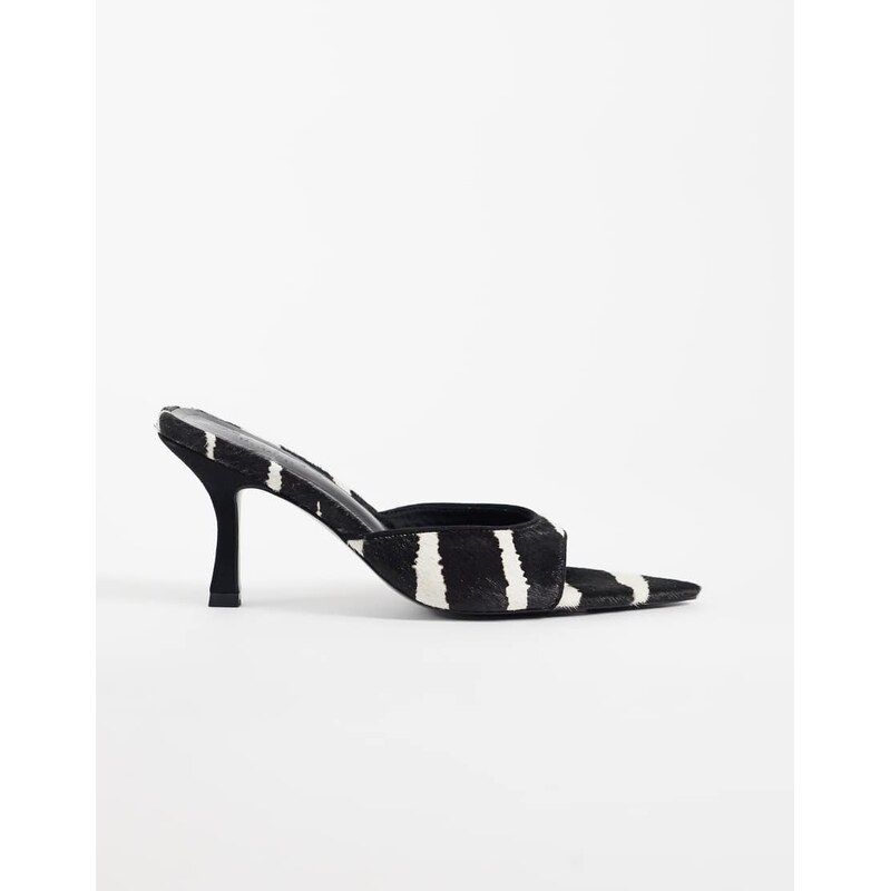 ASOS DESIGN Hotline hair on real leather pointed heeled mules in