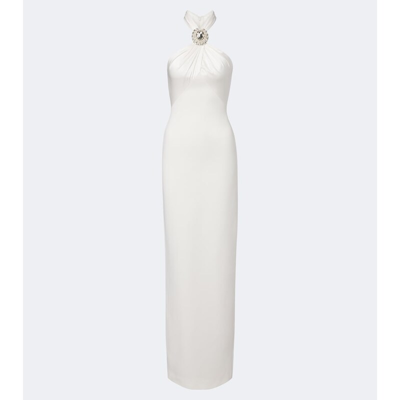 David Koma Embellished halterneck satin-trimmed gown