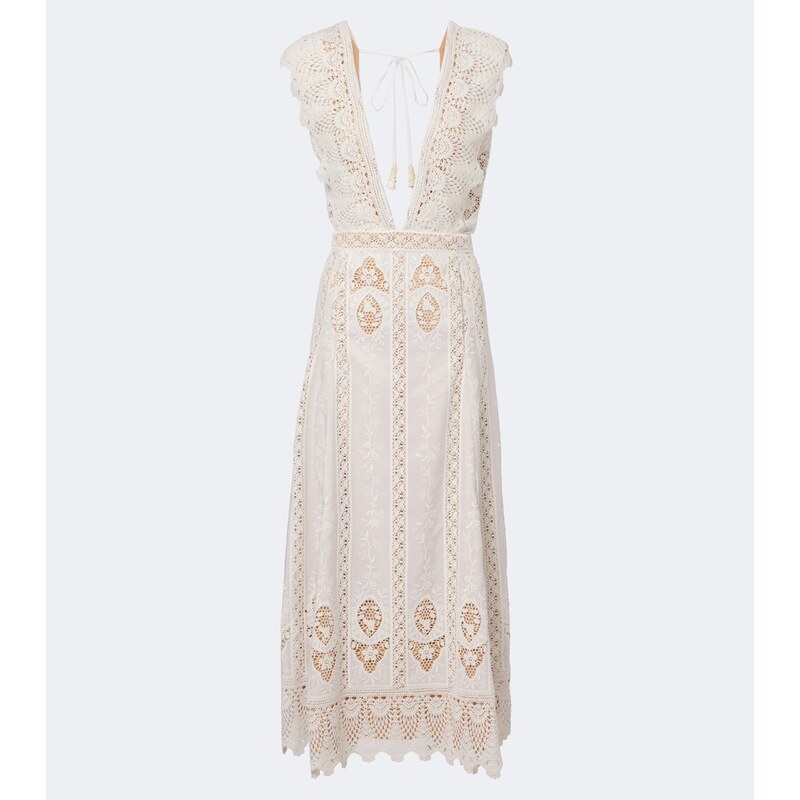 Johanna Ortiz Embroidered crochet midi dress