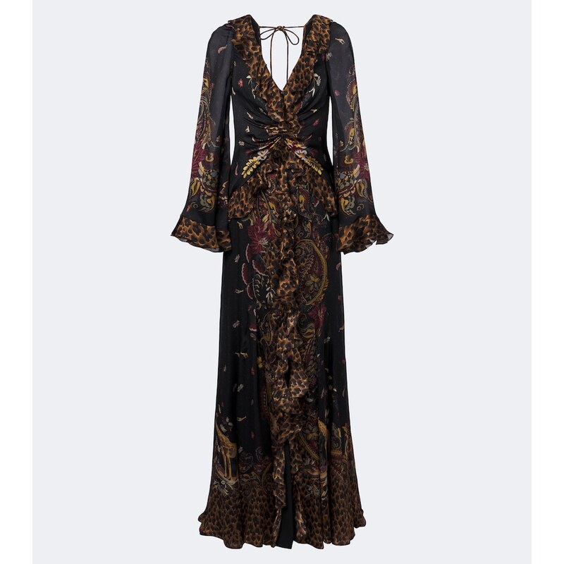 Etro Printed ruched silk maxi dress