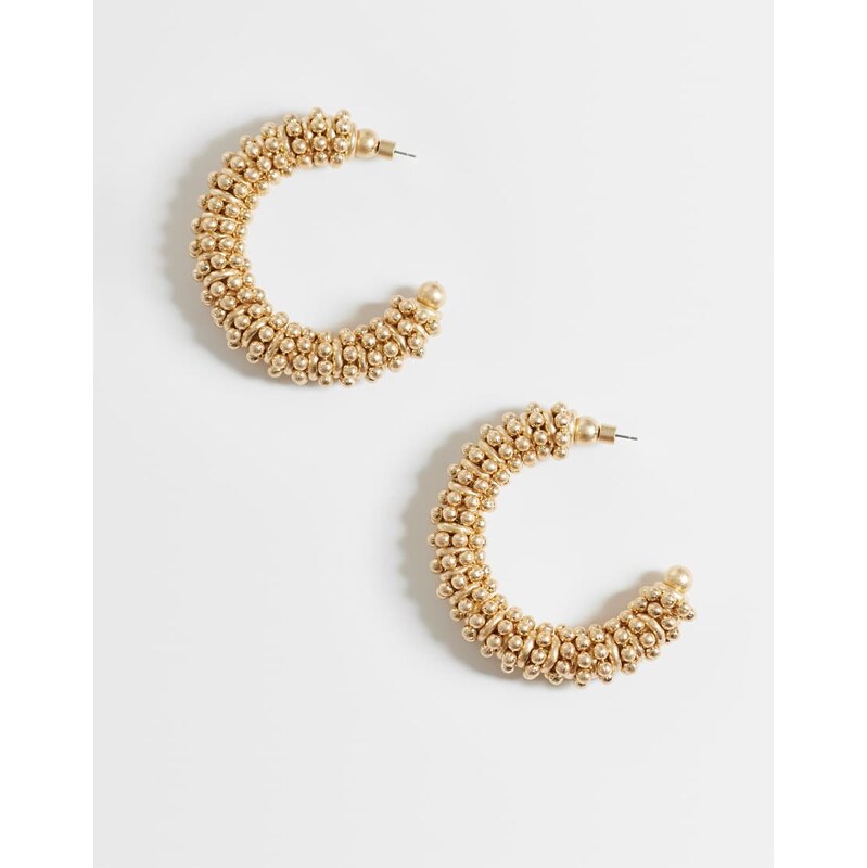ASOS DESIGN large hoops with ball design in brushed gold tone