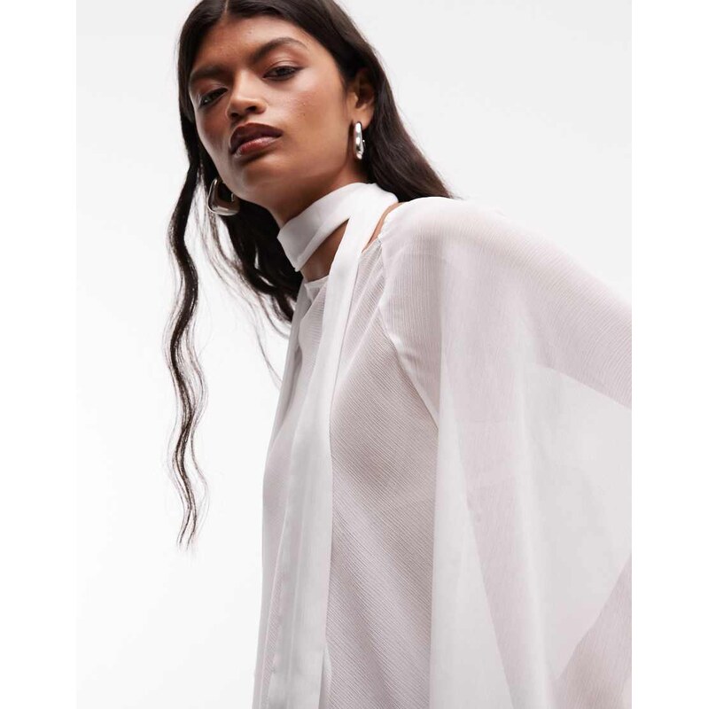 Reclaimed vintage sheer chiffon poncho in ivory-White