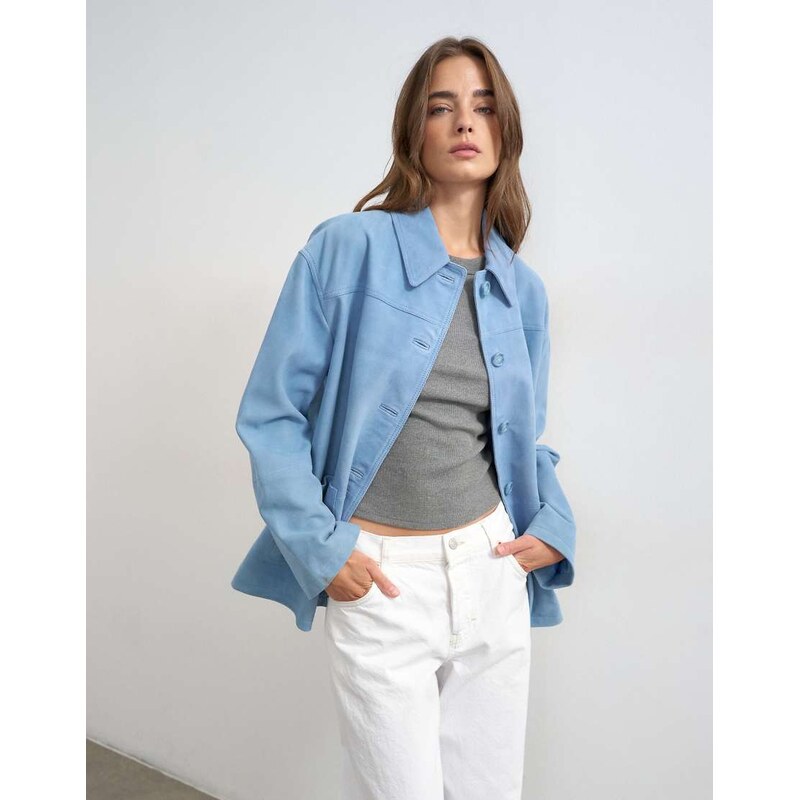 Topshop premium suede jacket in blue