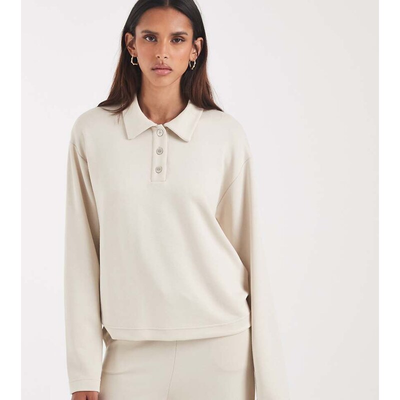 Vero Moda Tall super soft polo sweat top co-ord in cream-White
