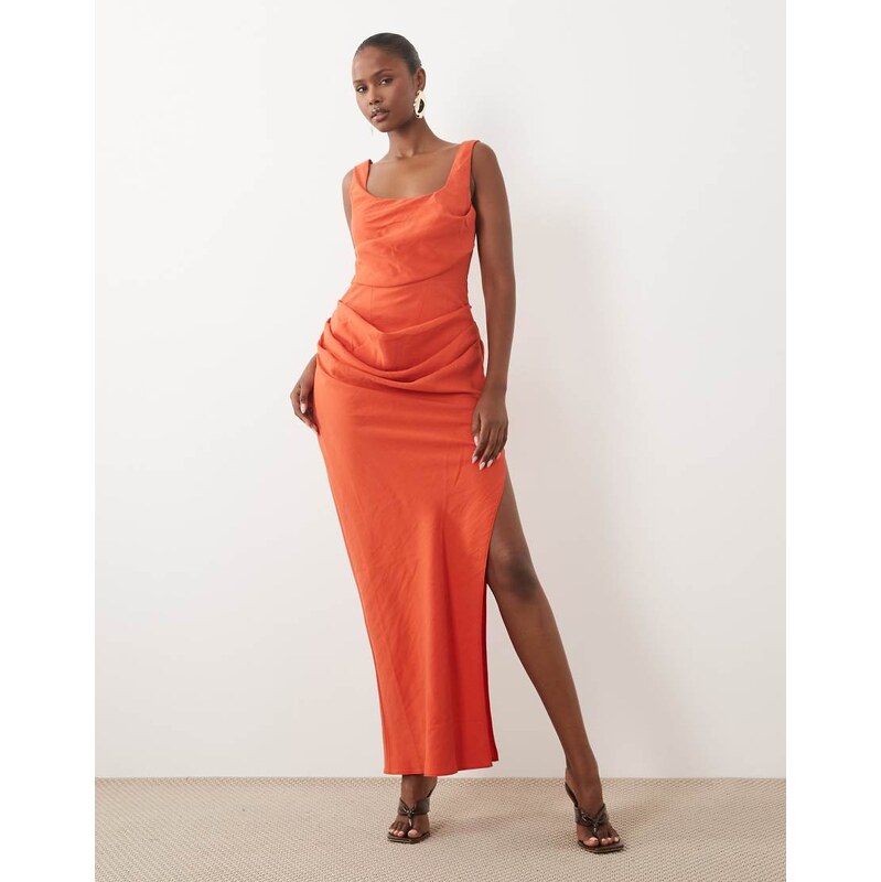 ASOS DESIGN square neck draped bodice and waist detail maxi