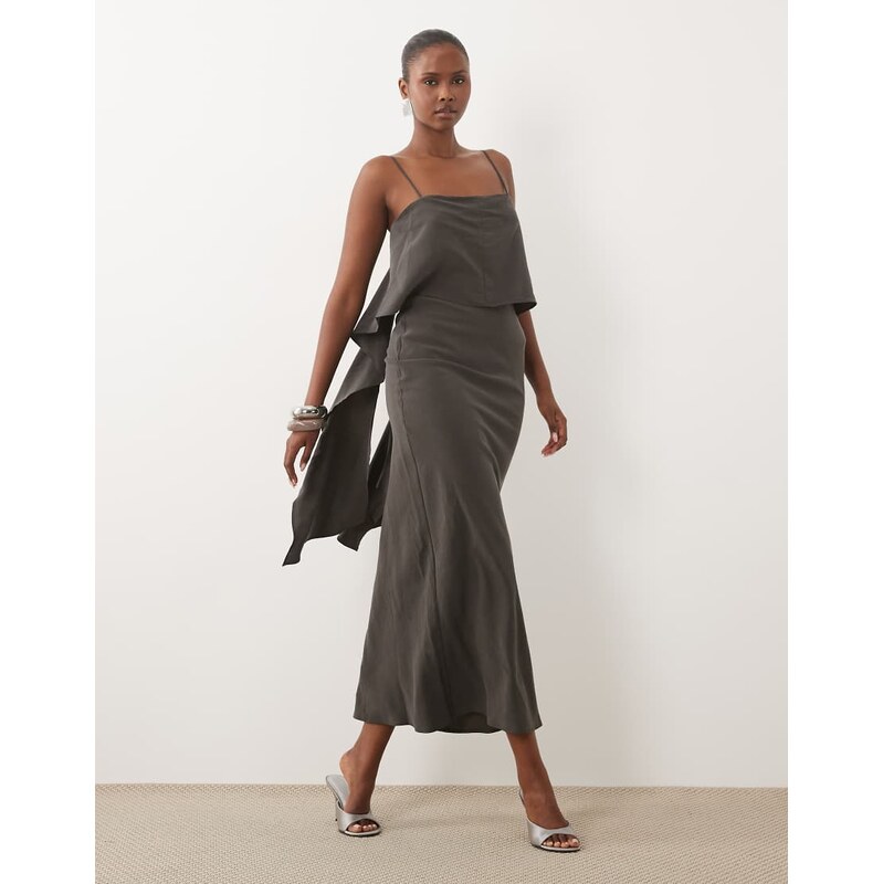 ASOS DESIGN layered cami satin maxi dress in chocolate brown