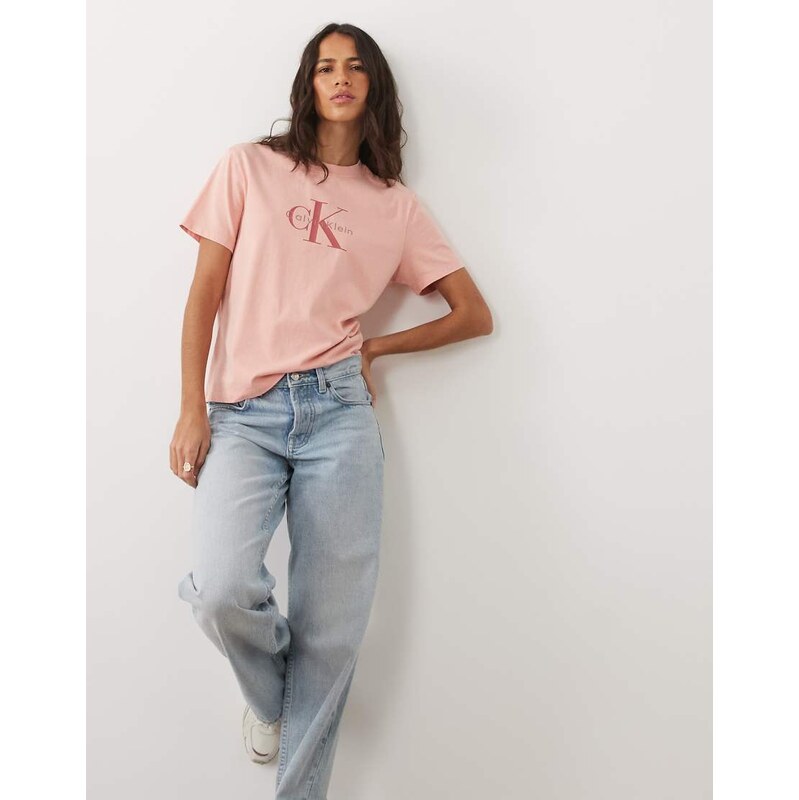 Calvin Klein Jeans Monologo boxy fit t-shirt in acid wash pink
