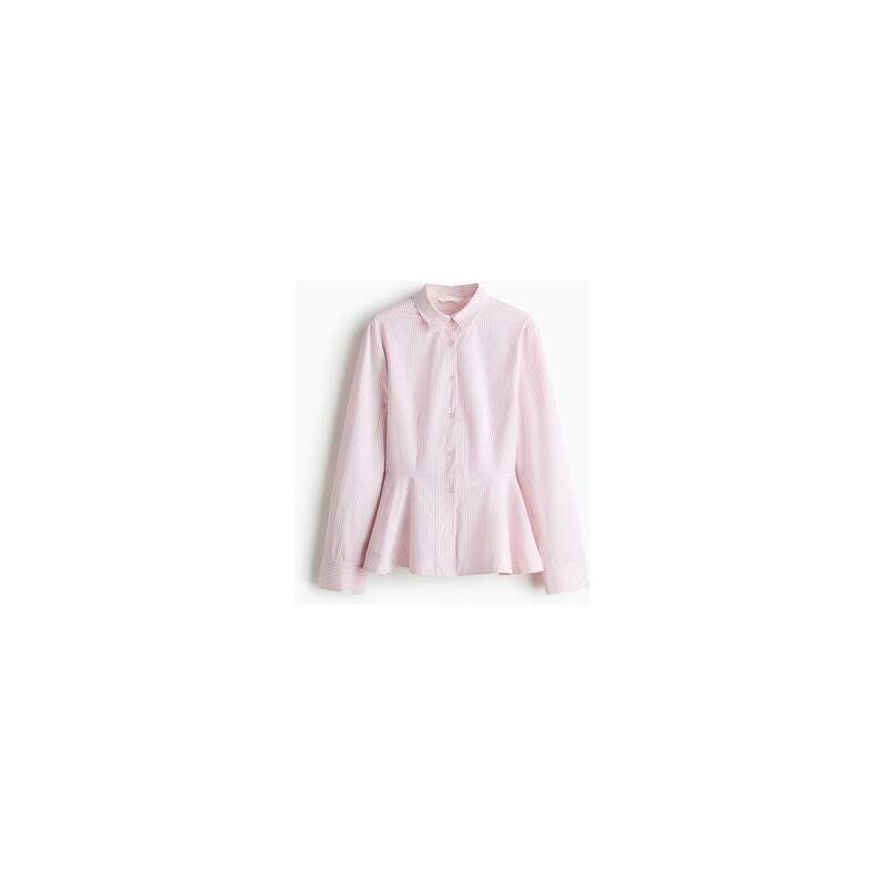 H&M - Bavlněná košile peplum - Světle Růžová/Proužky