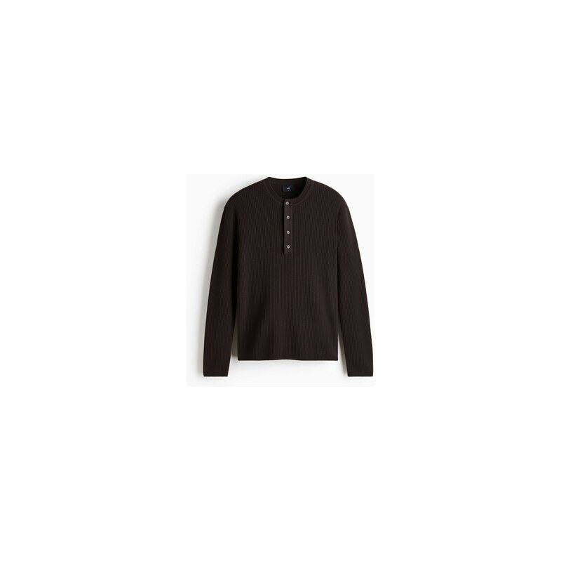 H&M - Žebrovaný top henley Slim Fit - Tmavě Hnědá