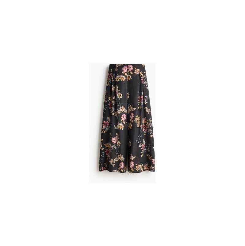 H&M - Široké kalhoty z viskózové směsi - Černá/Květy