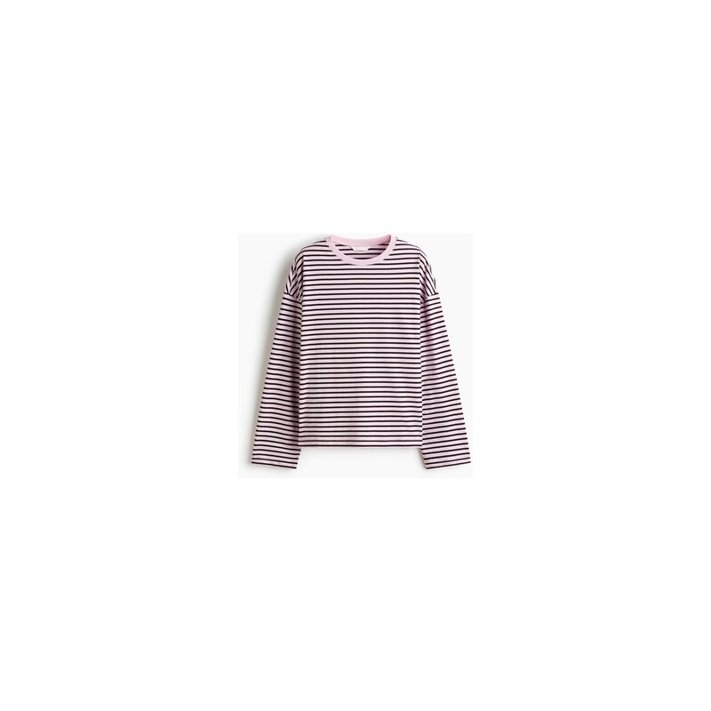 H&M - Bavlněný tops dlouhým rukávem - Světle Růžová/Proužky