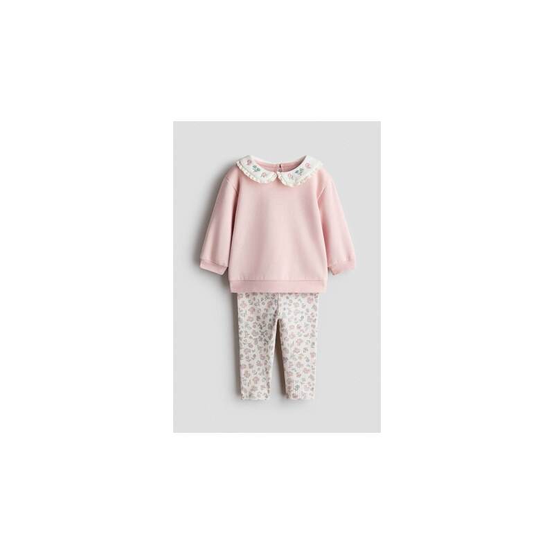 H&M - Dvoudílná souprava top a legíny - Světle Růžová/Květy