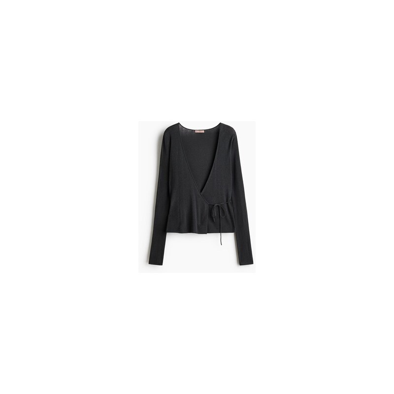 H&M - Zavinovací kardigan z žebrovaného úpletu - Černá