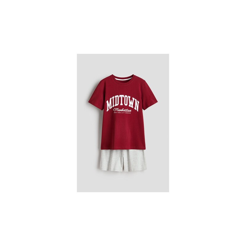 H&M - Bavlněné pyžamos potiskem - Červená/Midtown