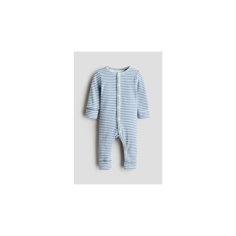 H&M - Žebrovaný overal z bavlny - Bleděmodrá/Proužky