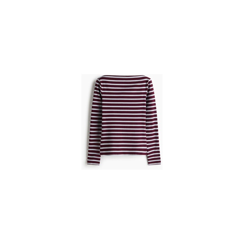 H&M - Žebrovaný tops lodičkovým výstřihem - Vínová/Proužky