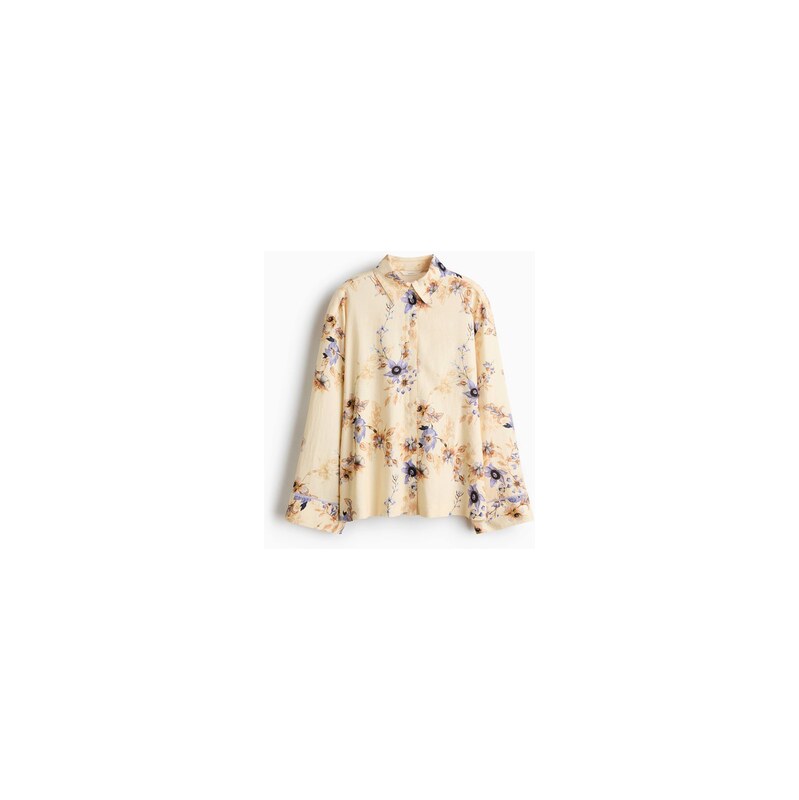 H&M - Oversized košile z lněné směsi - Světle Žlutá/Květy
