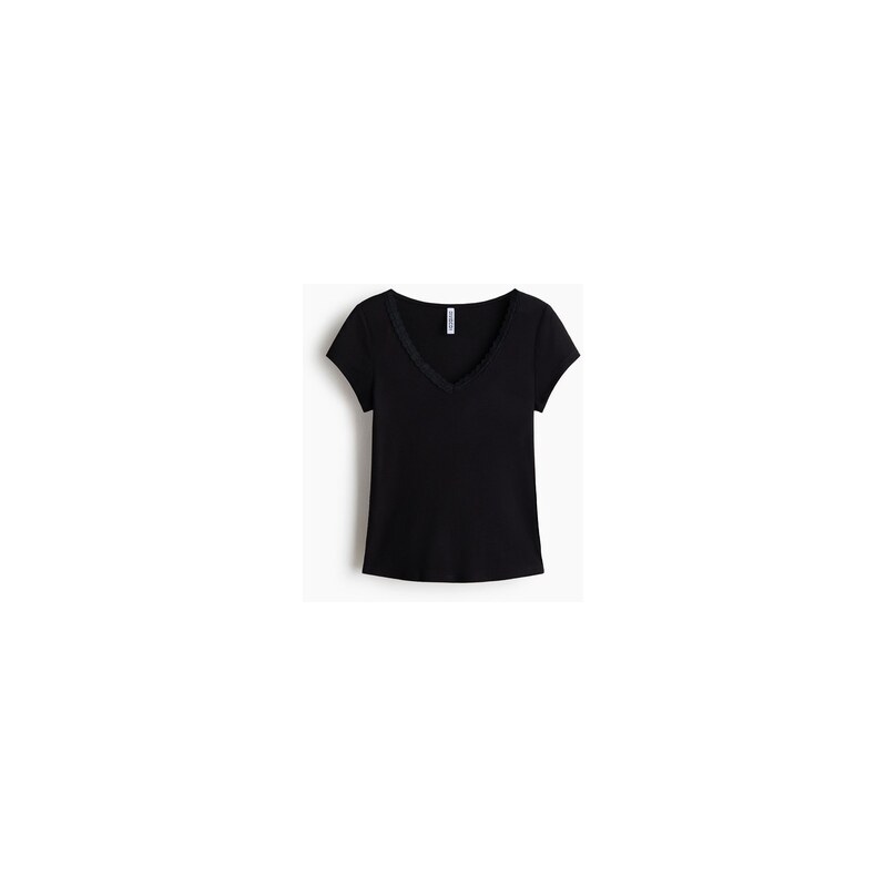 H&M - Viskózový tops krajkovým lemem - Black
