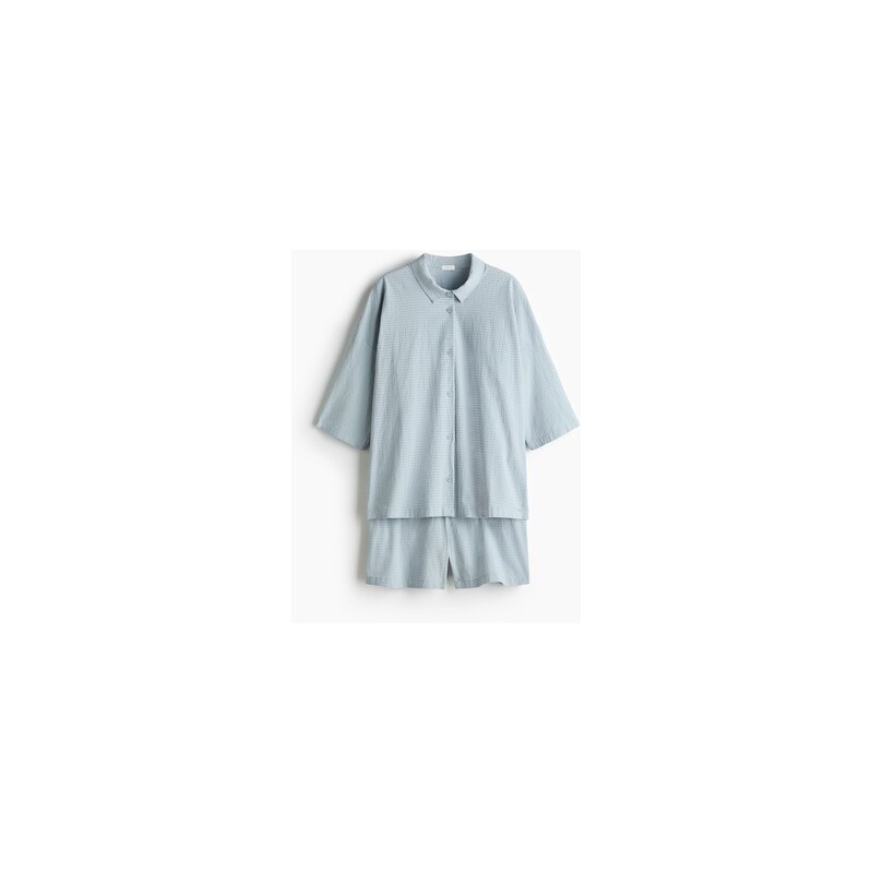 H&M - Pyžamo z bavlněné tkaniny seersucker - Tlumená Bleděmodrá