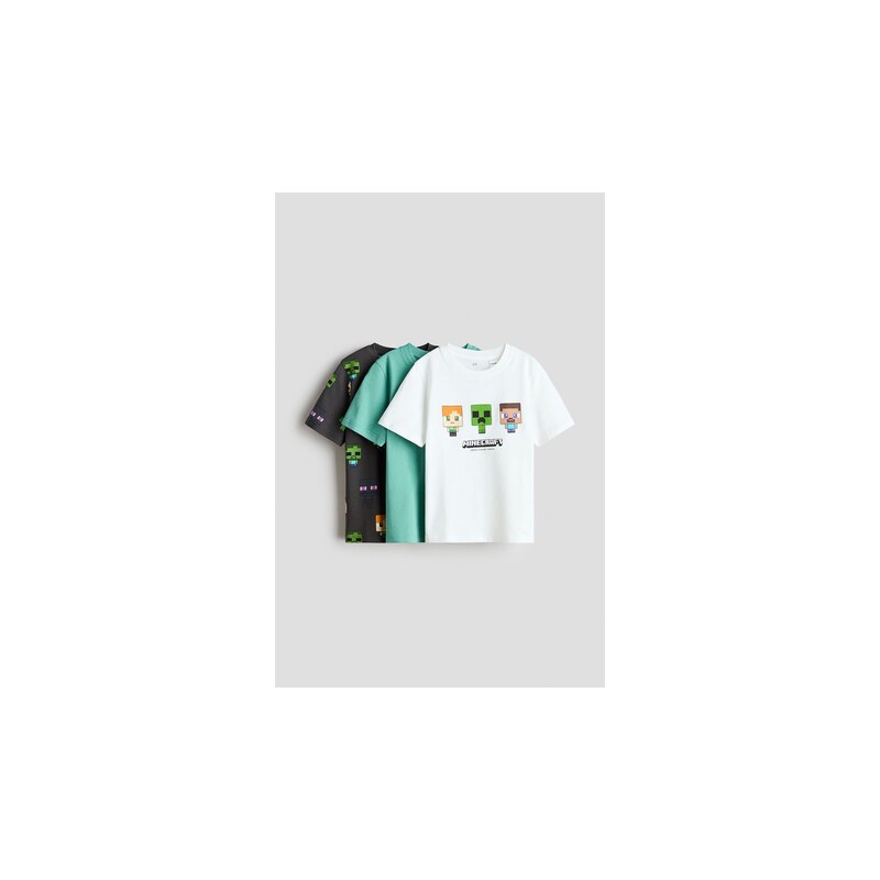 H&M - Tričkos potiskem 3 ks - Zelená/Minecraft