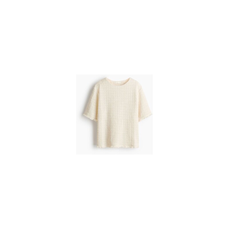 H&M - Top z úpletu buklé s třásněmi - Krémová