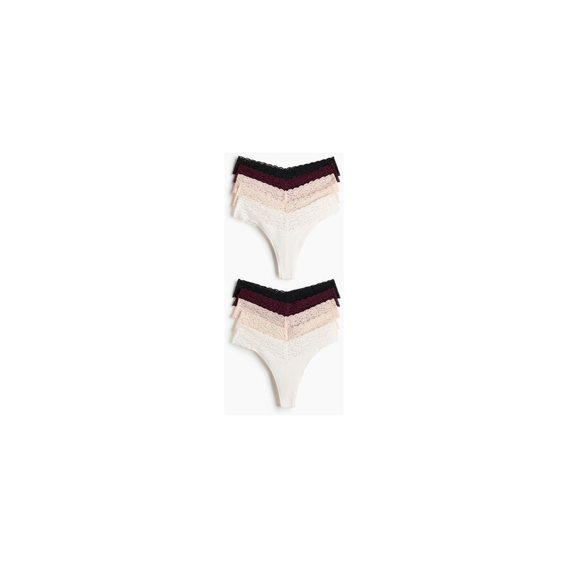 H&M - Krajkové kalhotky thong 10 kusů - Vínová/Pudrově Růžová
