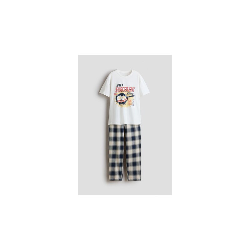 H&M - Bavlněné pyžamos potiskem - Slonovinová/Eggcellent