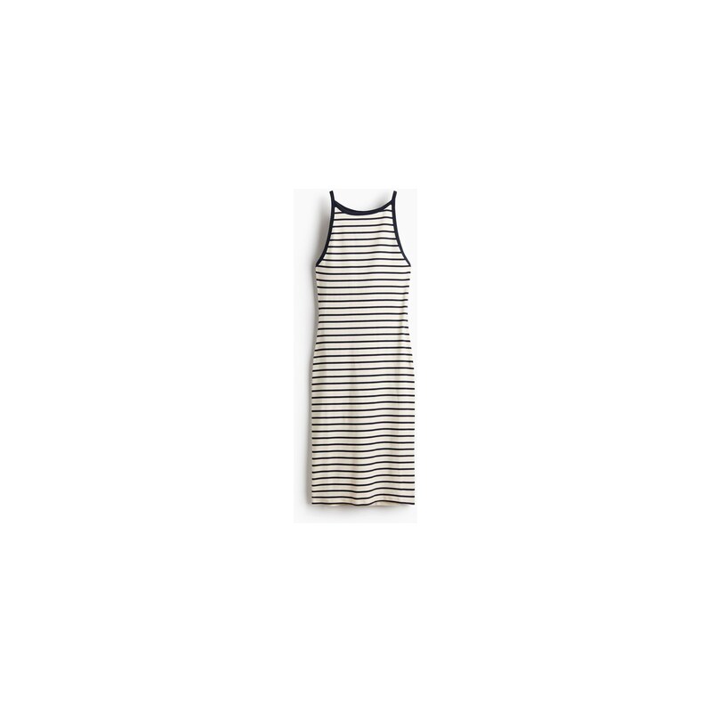 H&M - Bavlněné šaty bodycon - Krémová/Proužky