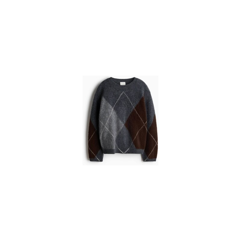 H&M - Vlněný svetrs intarziemi - Tmavě Šedý Melír/Vzor Argyle