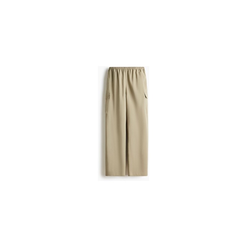 H&M - Natahovací kalhoty z viskózové směsi - Světle Zelená Khaki