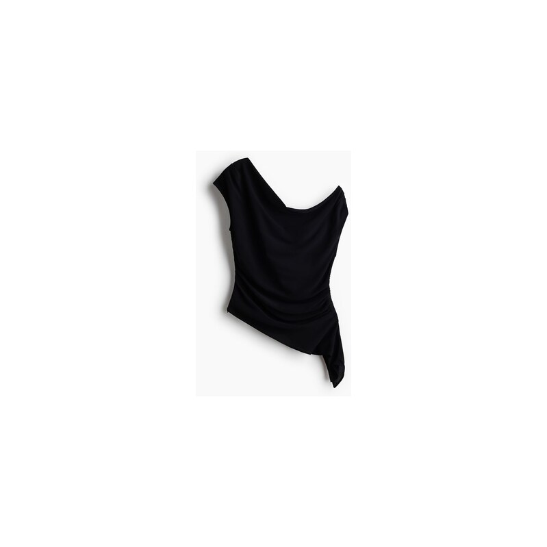 H&M - Řasený top odhalující rameno - Černá