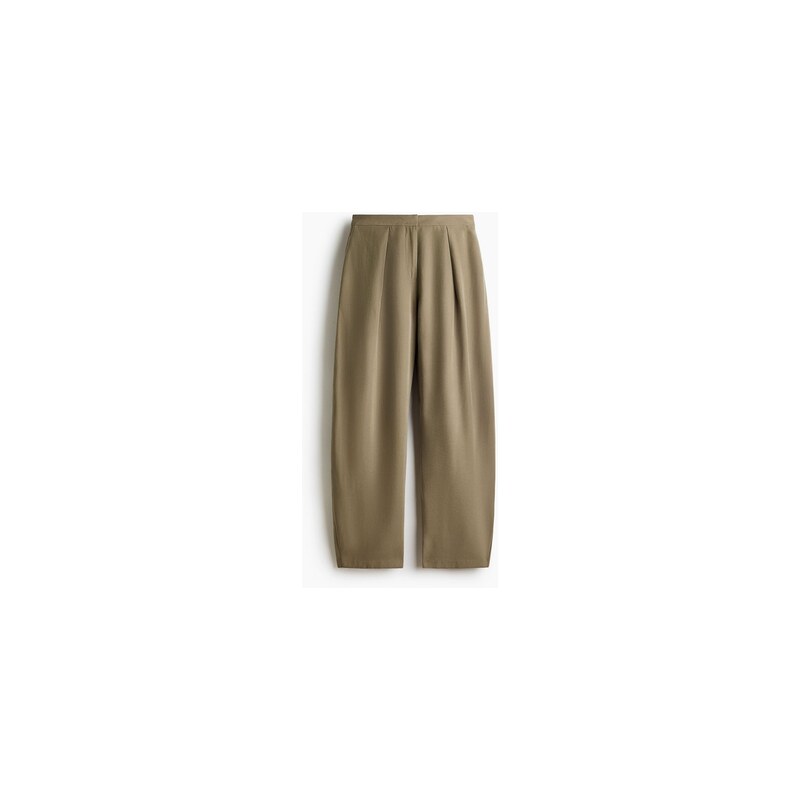 H&M - Soudkovité kalhoty z viskózové směsi - Khaki Zelená