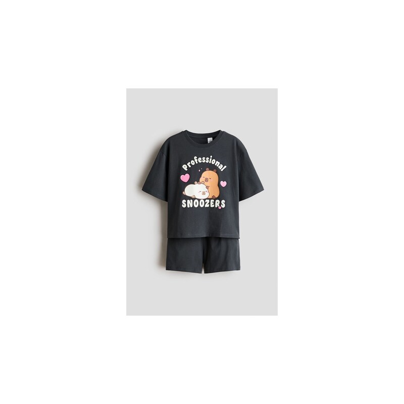 H&M - Bavlněné pyžamos potiskem - Dark Grey/Capyfun