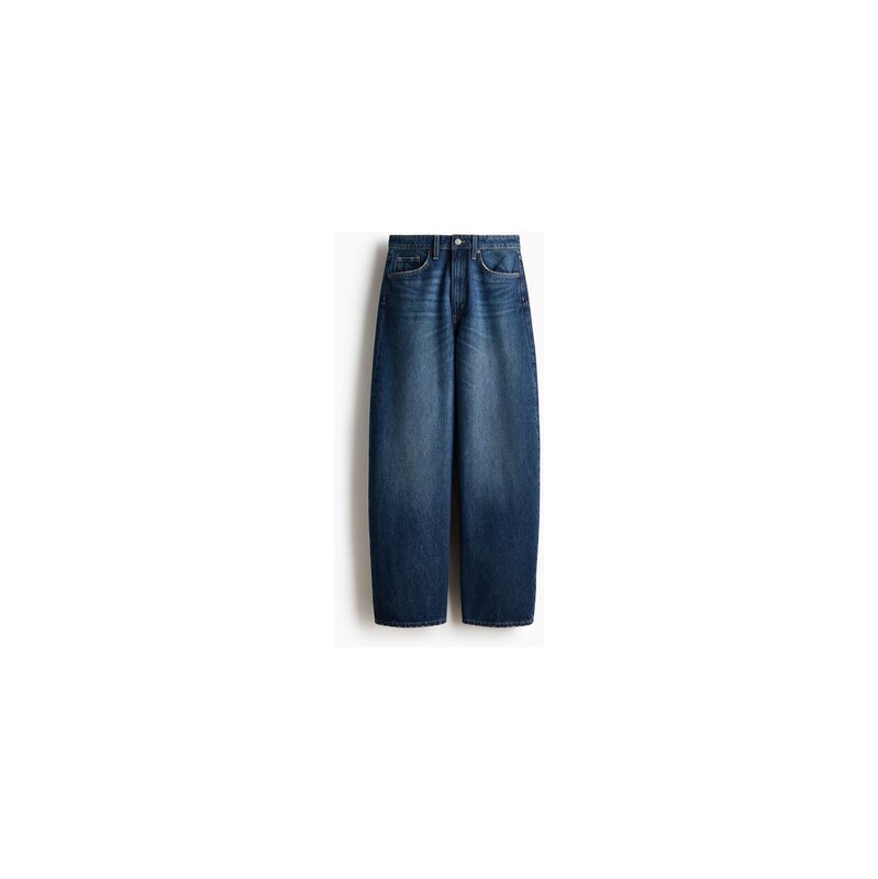 H&M - Barrel High Waist Jeans - Tmavý Denim Blue