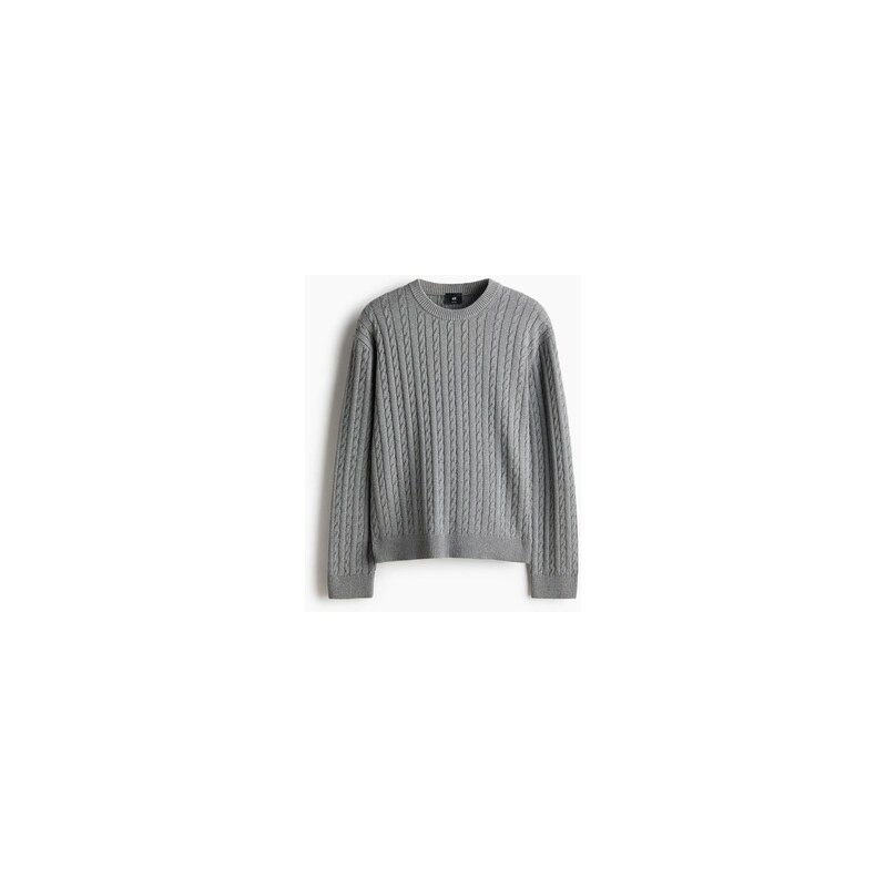 H&M - Pletený svetrs copánkovým vzorem Regular Fit - Šedá