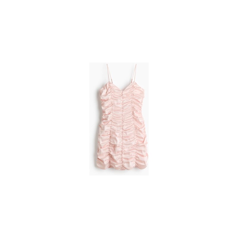 H&M - Řasené saténové šaty - Pudrově Růžová