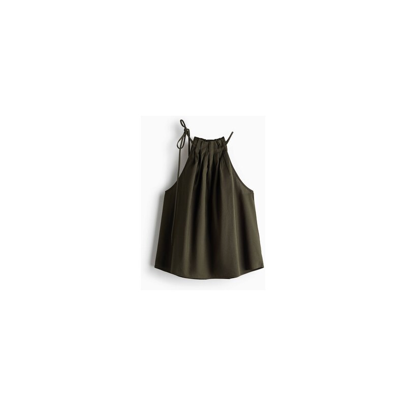 H&M - Top se sklady a vázacím detailem. - Tmavě Zelená Khaki